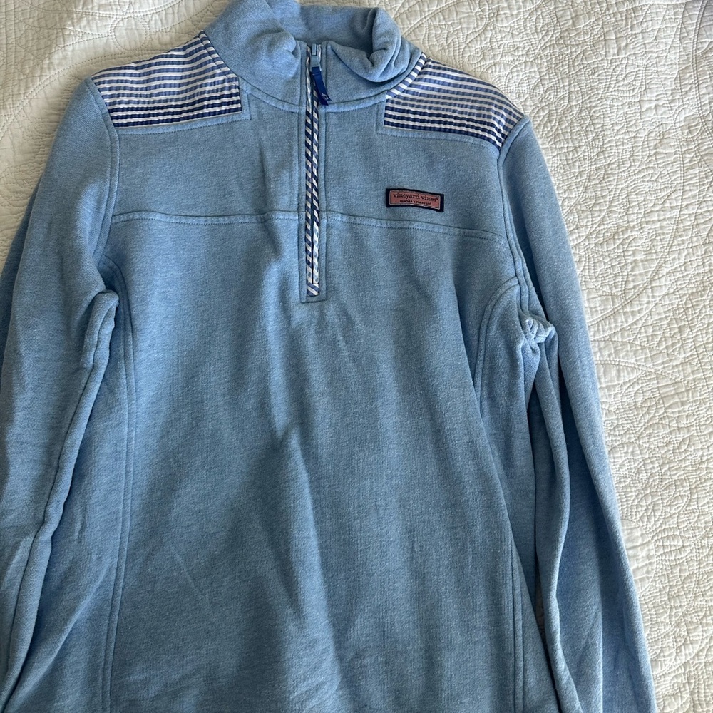 Vineyard Vines Blue Zip Up Sweater with Stand-Up Collar